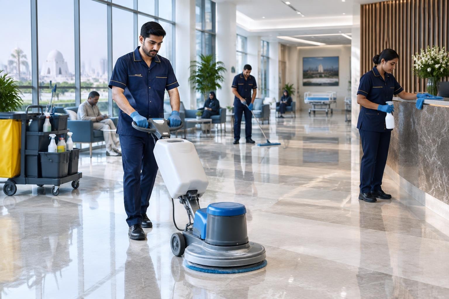 Housekeeping team maintaining a healthcare facility
